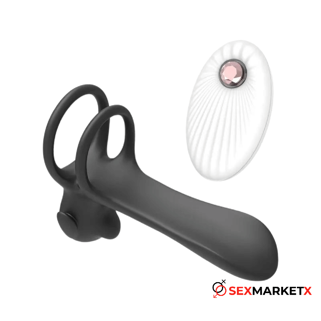 Anillo con vibración y control en silicona médica hacia abajo