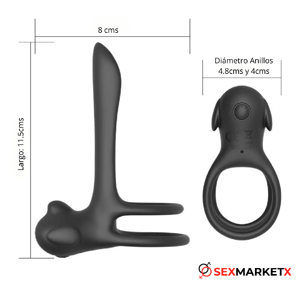 Anillo con vibración y control en silicona médica medidas